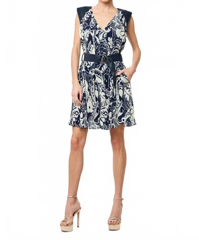 Ciebon Ravena Mix Media Pleated Mini Dress In Navy Multi