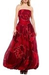 Ciebon Reema Floral Strapless Bubble Hem Gown In Red
