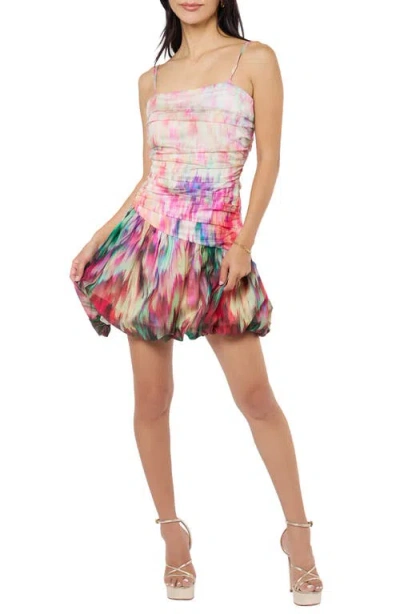 Ciebon Remi Floral Print Ruched Bubble Hem Minidress In Animal Print