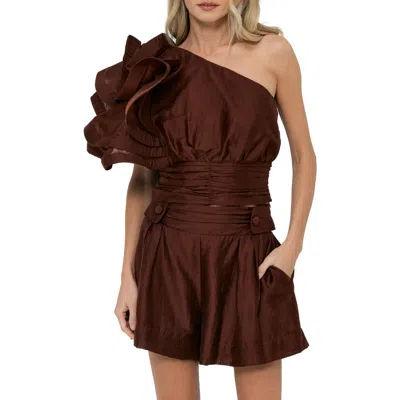 Ciebon Risa One Shoulder Top In Brown