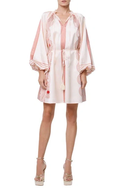 Ciebon Ritz Tie Waist Long Sleeve Dress In Cream Multi