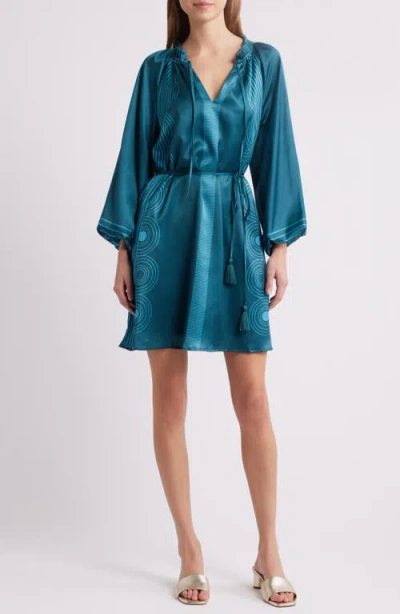 Ciebon Ritz Tie Waist Long Sleeve Dress In Green Multi