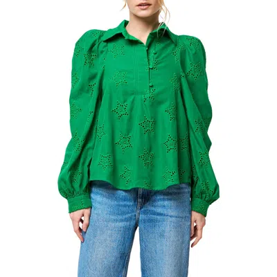 Ciebon Robyn Eyelet Puff Shoulder Shirt In Green