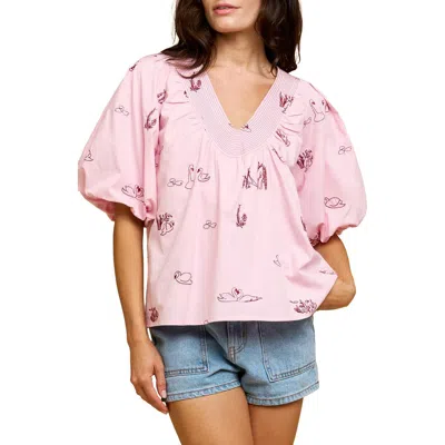 Ciebon Rosa Puff Sleeve Top In Pink