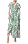 Ciebon Rosalyn Engineered Floral Printed Midi Shirt Dress In Green Multi In Green