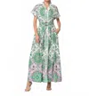 Ciebon Rosalyn Engineered Floral Printed Midi Shirt Dress In Green Multi In Green
