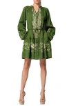 Ciebon Rosetta Embroidered Long Sleeve Cotton Minidress In Green Multi