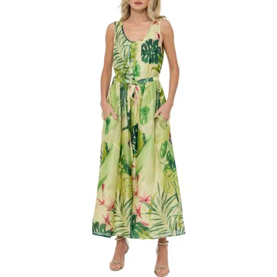 Ciebon Rowena Tie Waist Midi Skirt In Green