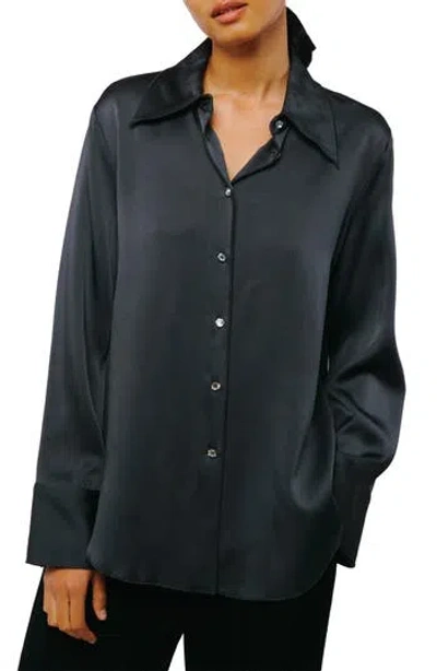 Ciebon Sabrina Satin Button-up Shirt In Gray