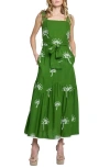 Ciebon Sadira Embroidered Tie Belt Tiered Sundress In Green