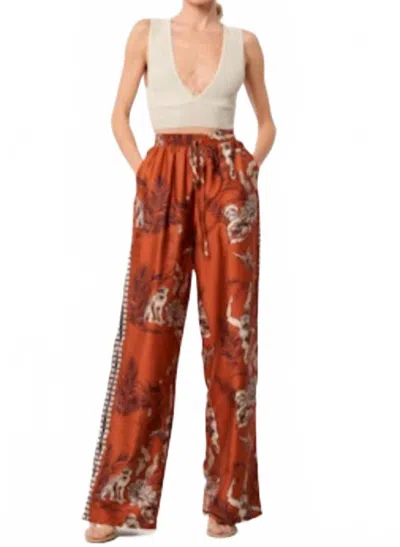 Ciebon Satin Monkey Print Pants In Multi In Brown