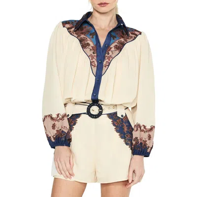 Ciebon Sayla Print Button-front Shirt In White