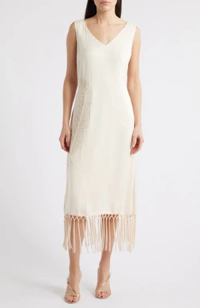 Ciebon Serita Sleeveless Beaded Fringe Hem Dress In Neutral