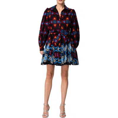 Ciebon Serra Embroidered Long Sleeve Cotton Minidress In Black Multi