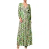 Ciebon Shani Metallic Floral Print Long Sleeve Wrap Dress In Green Multi