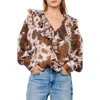 Ciebon Sienna Animal Print Ruffle Top In Brown