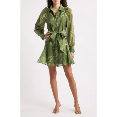 Ciebon Silvie Long Sleeve Tie Belt Shirtdress In Green