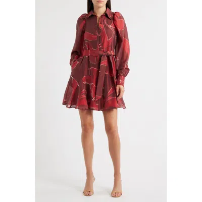 Ciebon Silvie Long Sleeve Tie Belt Shirtdress In Red