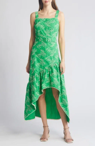 Ciebon Simala Belted High-low Dress In Emerald Green