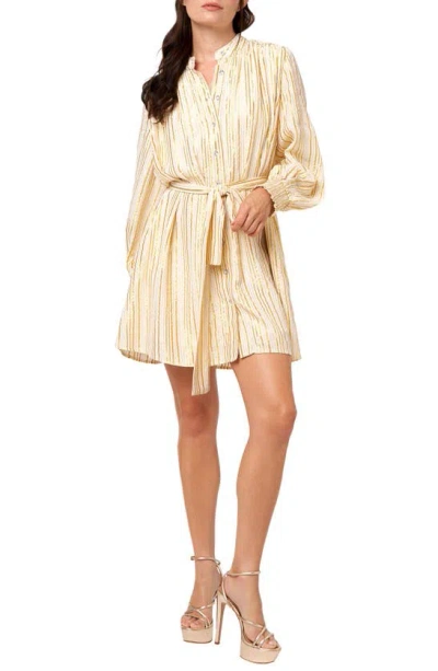 Ciebon Sondra Print Tie Waist Long Sleeve Minidress In Cream