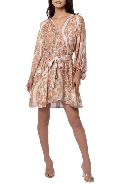 Ciebon Sonia Metallic Long Sleeve Minidress In Brown