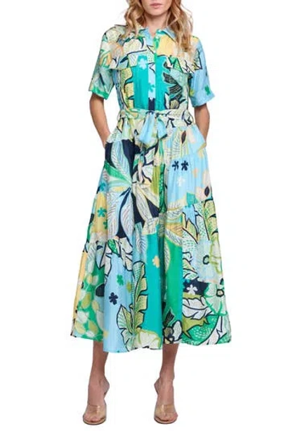 Ciebon Soryn Leaf Print Shirtdress In Blue