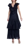 Ciebon Stelanie Flutter Sleeve Tiered Cocktail Dress In Black