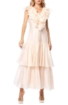 Ciebon Stelanie Flutter Sleeve Tiered Cocktail Dress In Peach