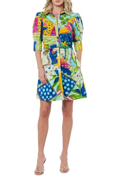Ciebon Stormi Print Ruched Cotton Shirtdress In Multi