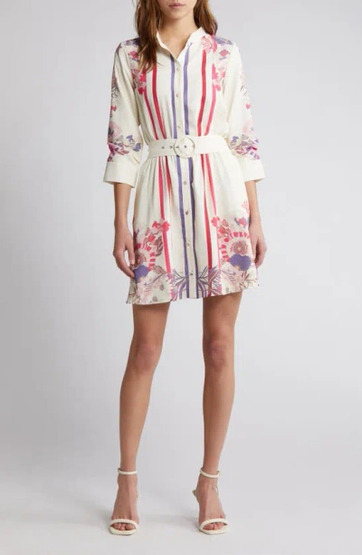 Ciebon Suzette Mixed Print Mini Shirtdress In Pink Multi