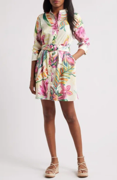 Ciebon Suzette Shimmer Floral Mini Shirtdress In Cream Multi