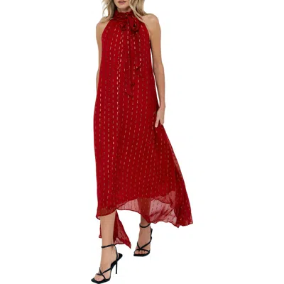 Ciebon Sybil Metallic Print Chiffon Dress In Red