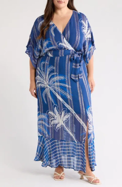 Ciebon Tammy Metallic Palm Maxi Dress In Blue