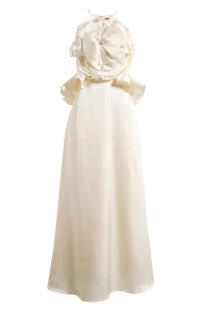 Ciebon Tashi Rosette Bodice Satin Gown In White