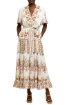Ciebon Thessa Floral Print Tie Waist Maxi Dress In Cream Multi