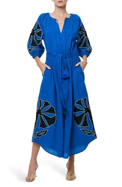 Ciebon Tiana Embroidered Cotton Midi Dress In Blue Multi