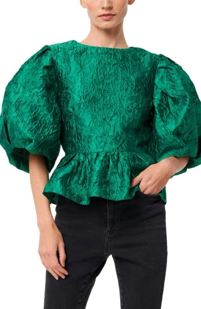 Ciebon Tina Puff Sleeve Peplum Top In Green