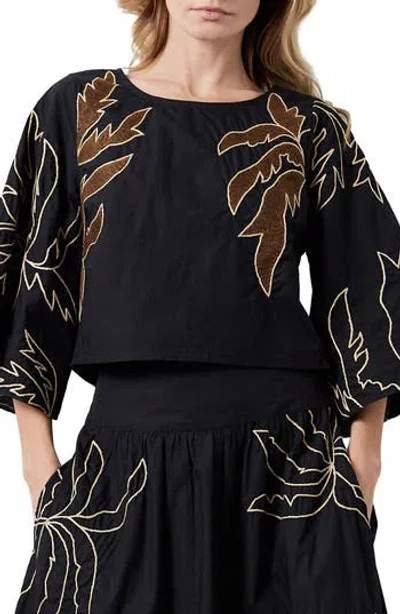 Ciebon Tyler Embroidered Crop Shirt In Black