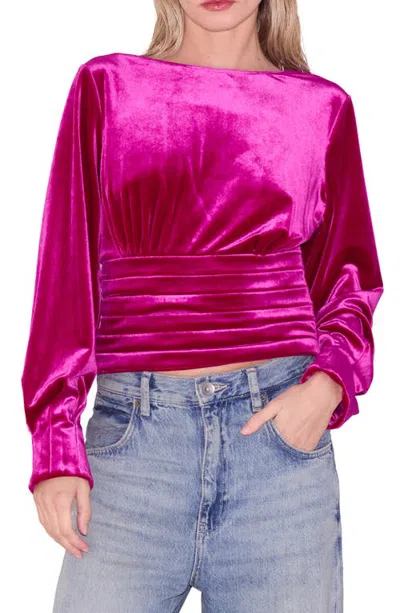 Ciebon Velvet Long Sleeve Top In Pink