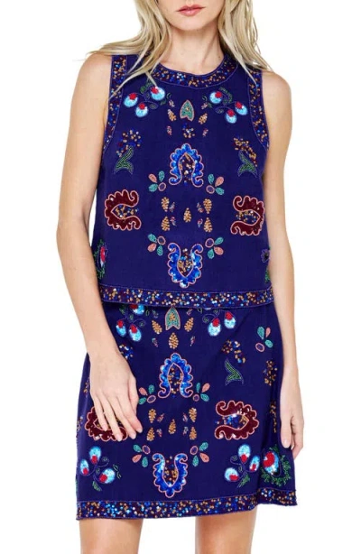 Ciebon Viveka Beaded Sleeveless Top In Blue