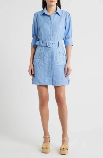 Ciebon Vivian Lace Trim Shirtdress In Blue