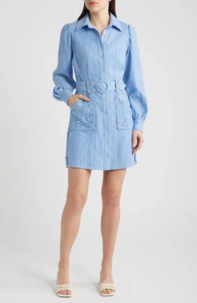 Ciebon Vivian Lace Trim Shirtdress In Blue