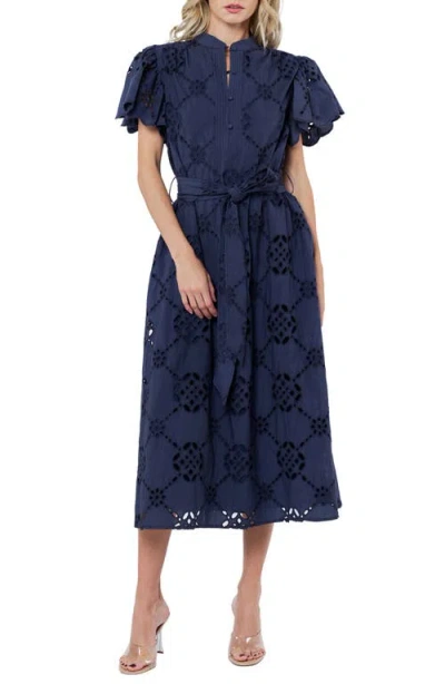 Ciebon Willa Eyelet Lace Midi Shirtdress In Blue