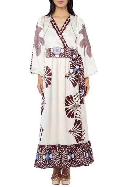 Ciebon Willow Print Long Sleeve Satin Maxi Dress In Multi