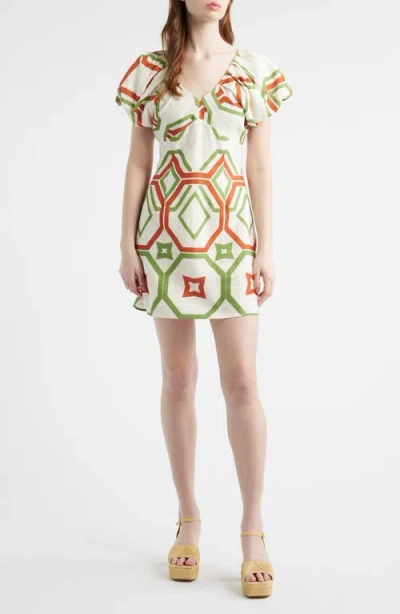 Ciebon Winona Geo Print Linen Blend Minidress In Multi
