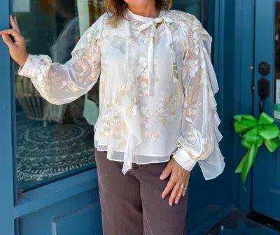 Ciebon Women's Burnout Ruffle Blouse In White