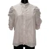 Ciebon Women's Metallic Striped Puff Sleeves Button Top In Pink In Pink