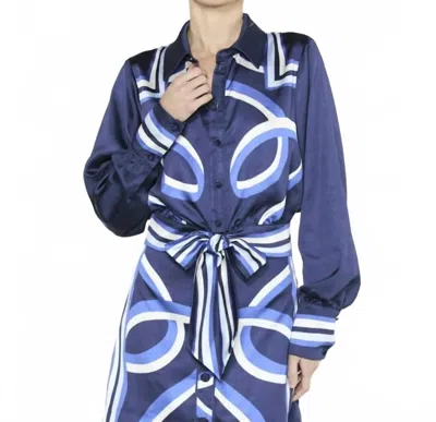 Ciebon Zaria Tie Front Long Sleeve Top In Blue