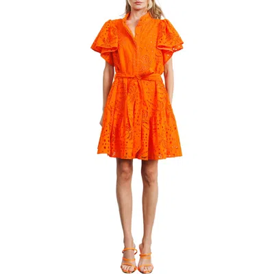 Ciebon Zenaida Eyelet Tie Waist Dress In Orange