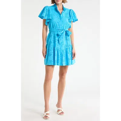 Ciebon Zenaida Eyelet Tie Waist Dress In Blue